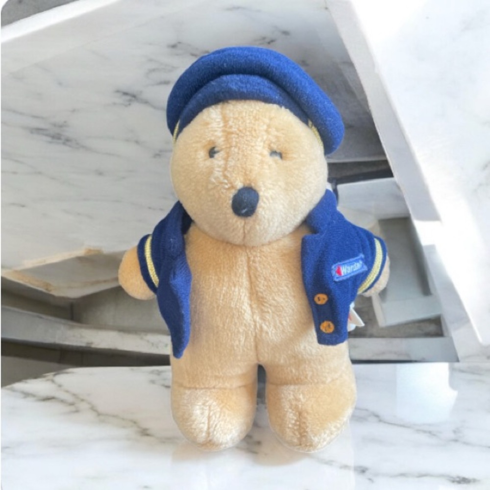 Vintage Harrods Beige Teddy Bear with Navy Outfit